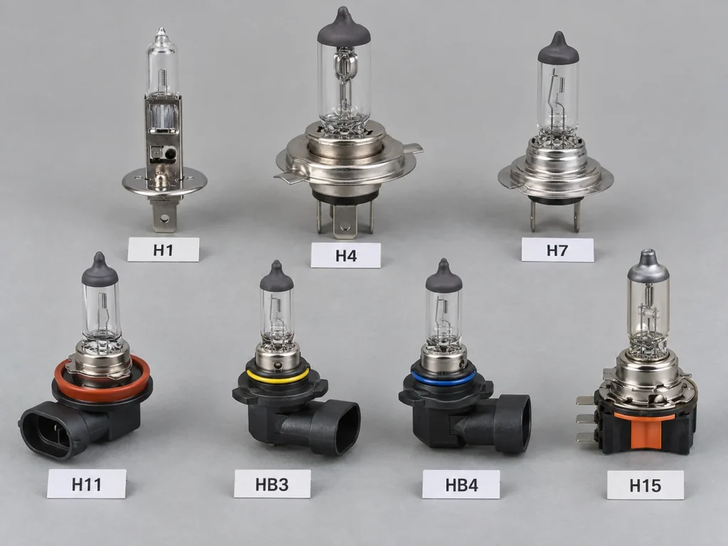 Цокли на автомобилни крушки: H1, H4, H7, H11, HB3, HB4, H15